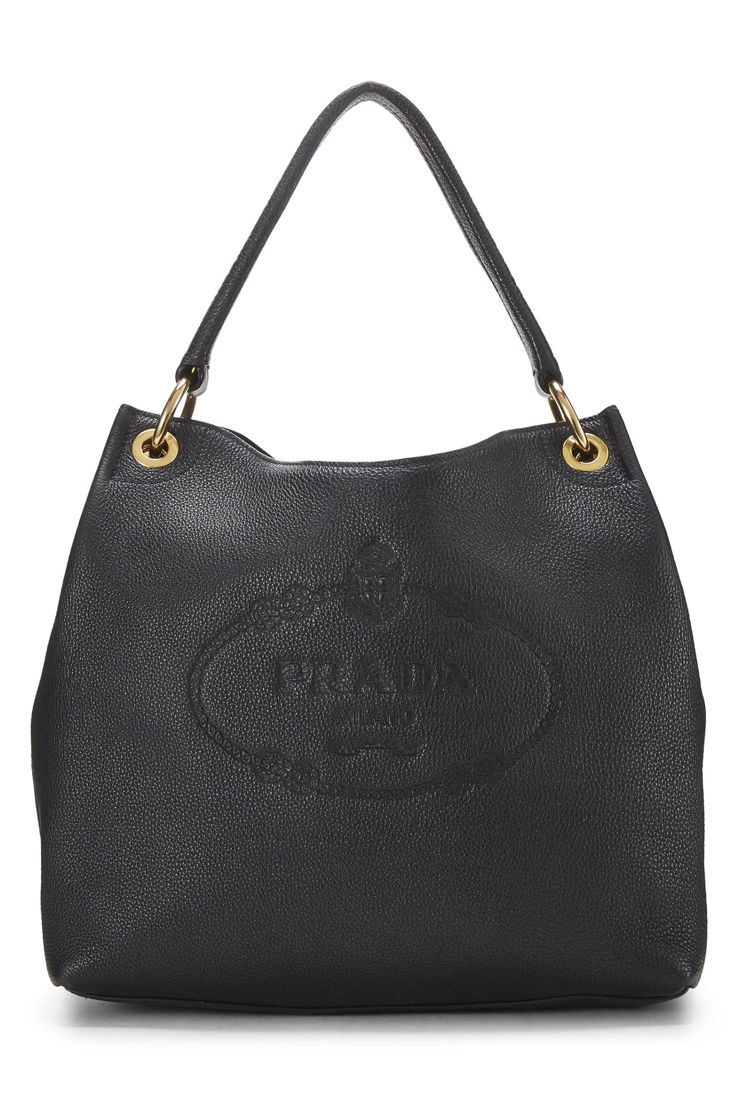 Prada Daino Hobo Vitello Black Logo Shoulder Bag