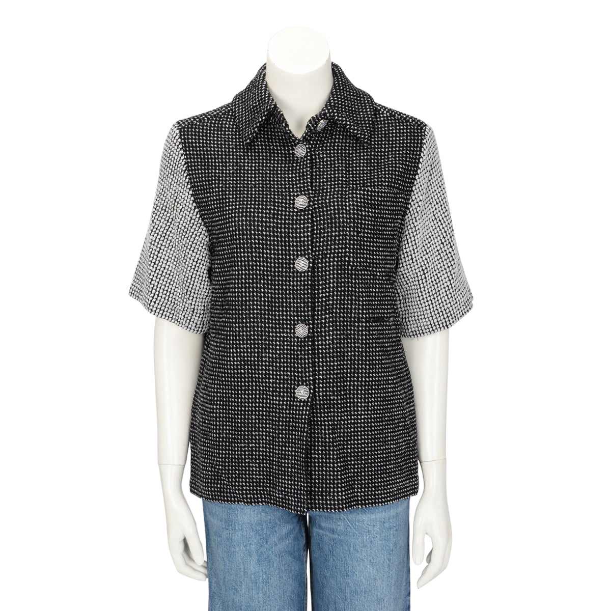 Chanel Black & White Tweed Short Sleeve Blo  FR 36