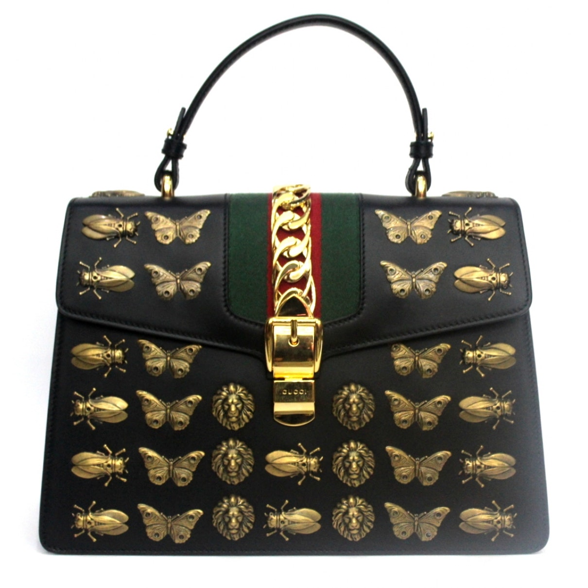 Gucci sylvie black leather handbag