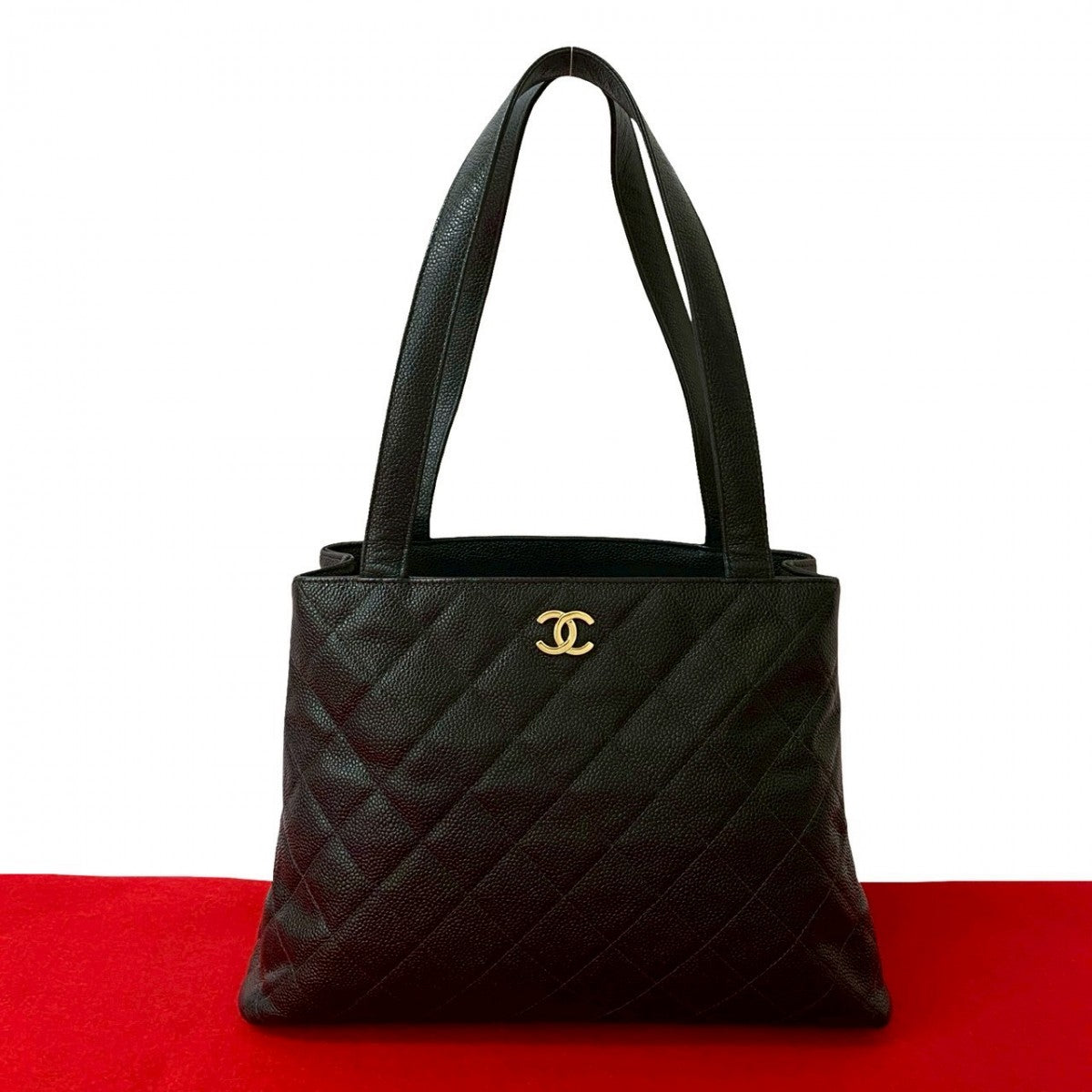 Chanel Matt caviar skin COCO Mark Matrasse Black Tote Bag