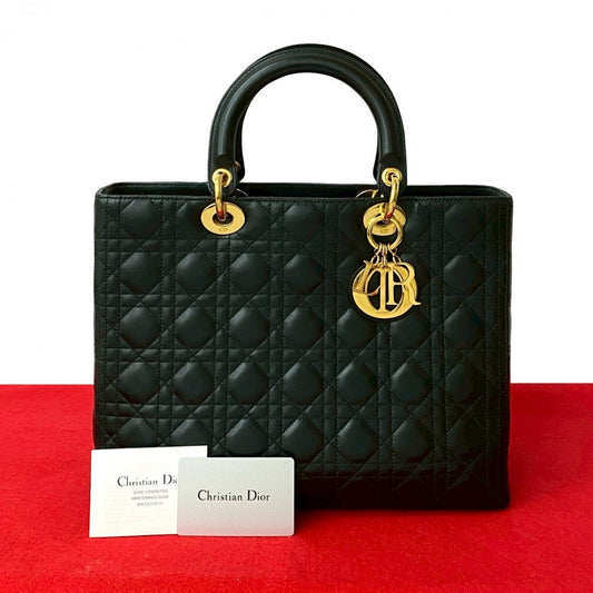 Dior Handbag Cannage Stitch Lady Women Leather Black Travel Bag