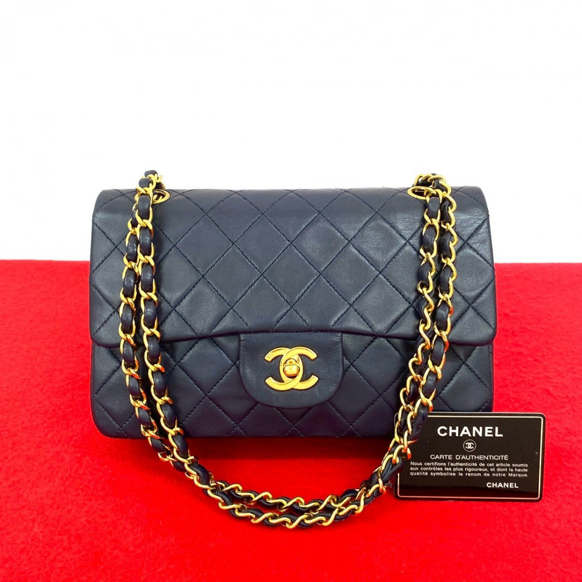 Chanel lambskin Navy Matrasse Shoulder Bag 821A820