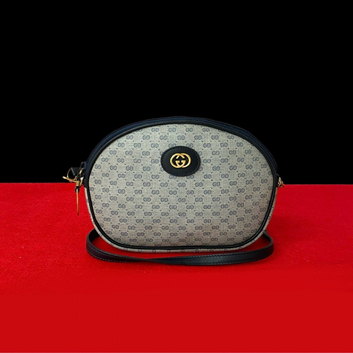 Gucci PVC Micro GG Metal Leather Navy Logo Shoulder Bag