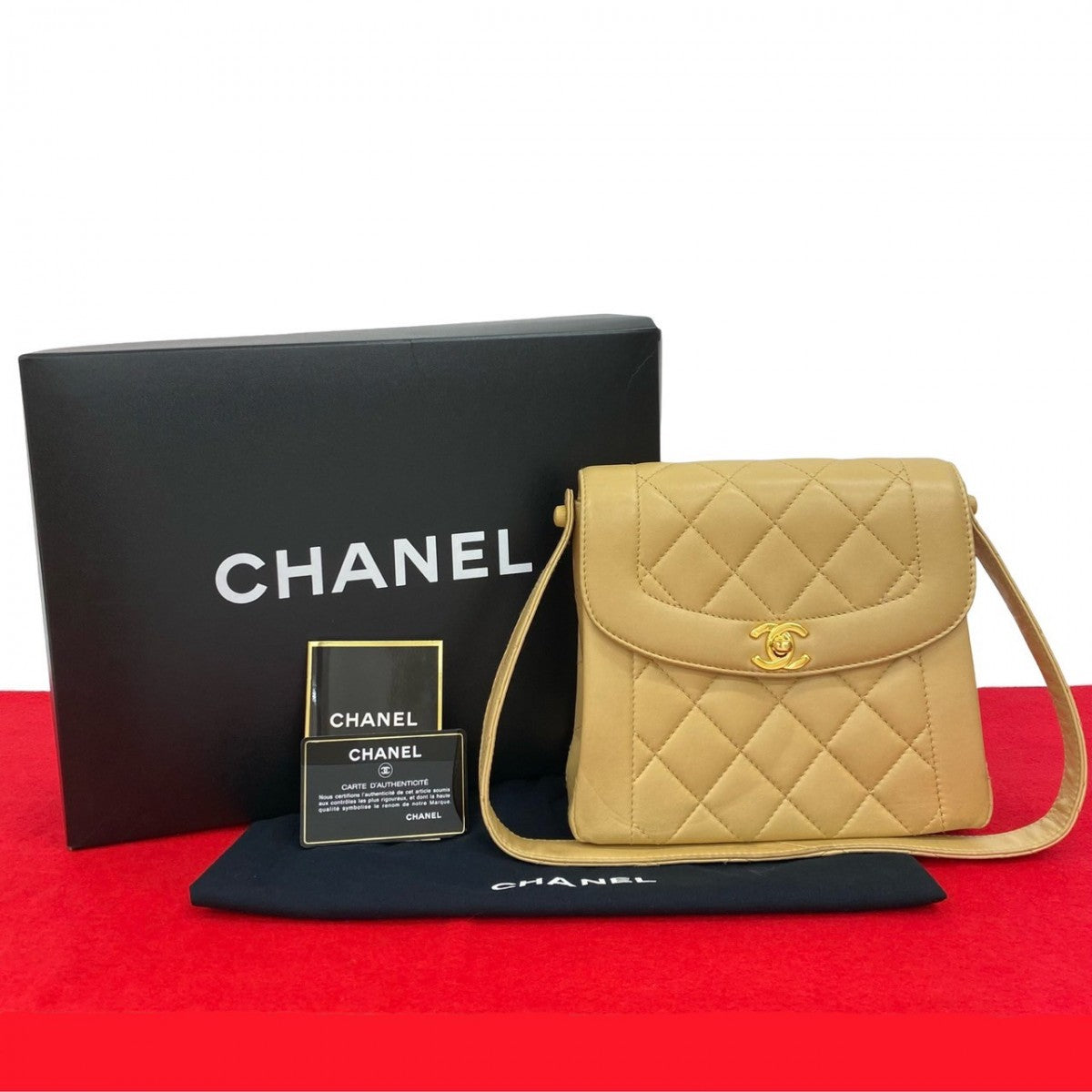 Chanel lambskin COCO Mark Matrasse Beige Shoulder Bag 821A821