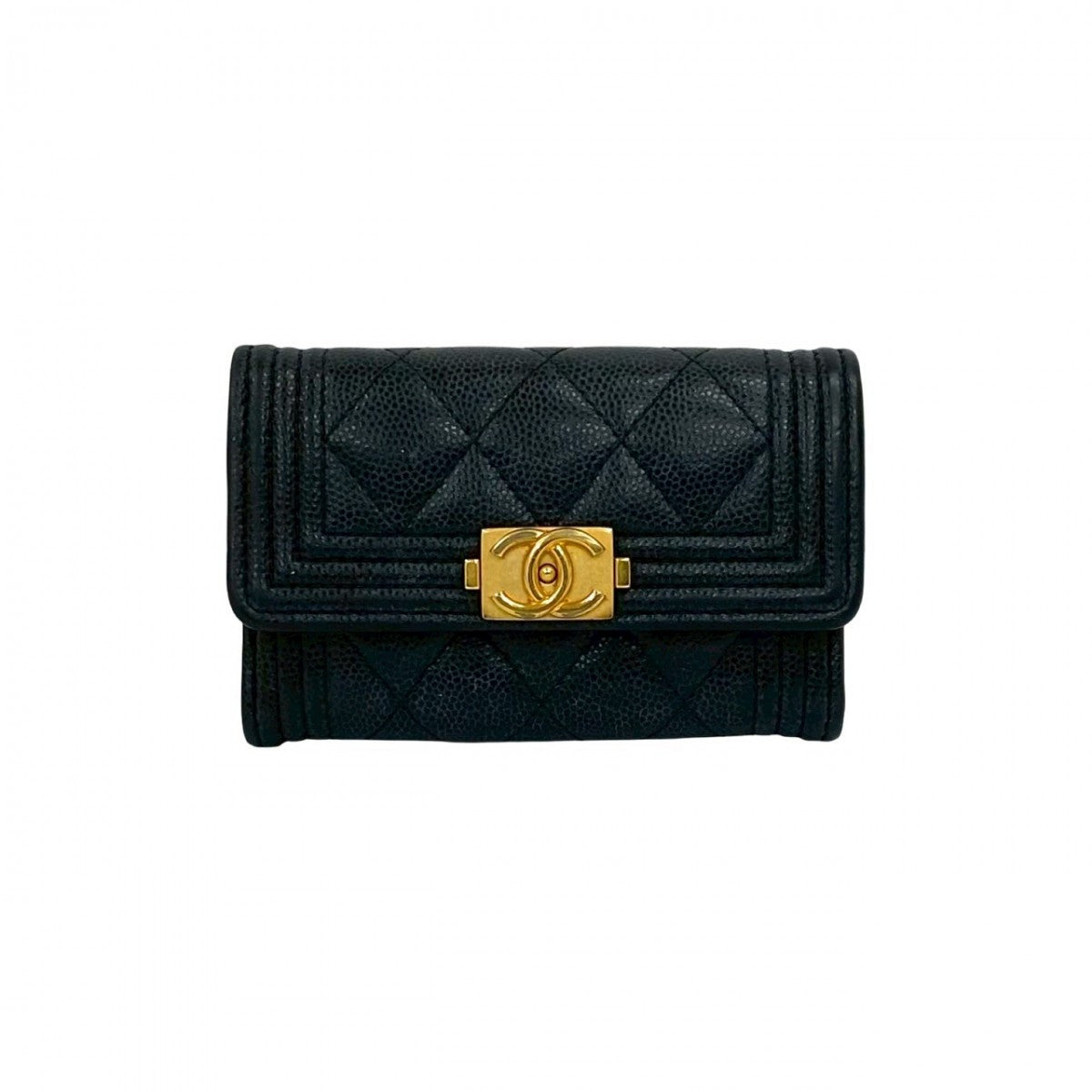 Chanel Card Matt caviar skin COCO Mark Black Wallet Case