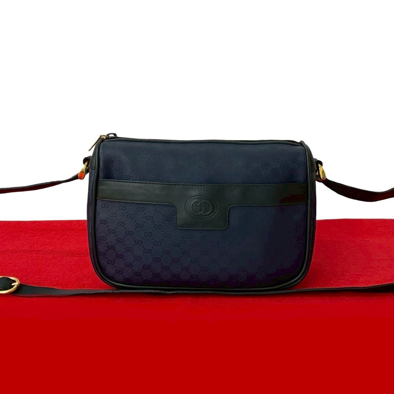 Gucci 821A821 Leather Navy Shoulder Bag