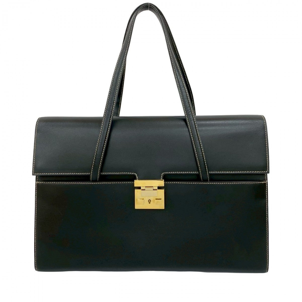 Gucci Metal Leather Black Logo Handbag
