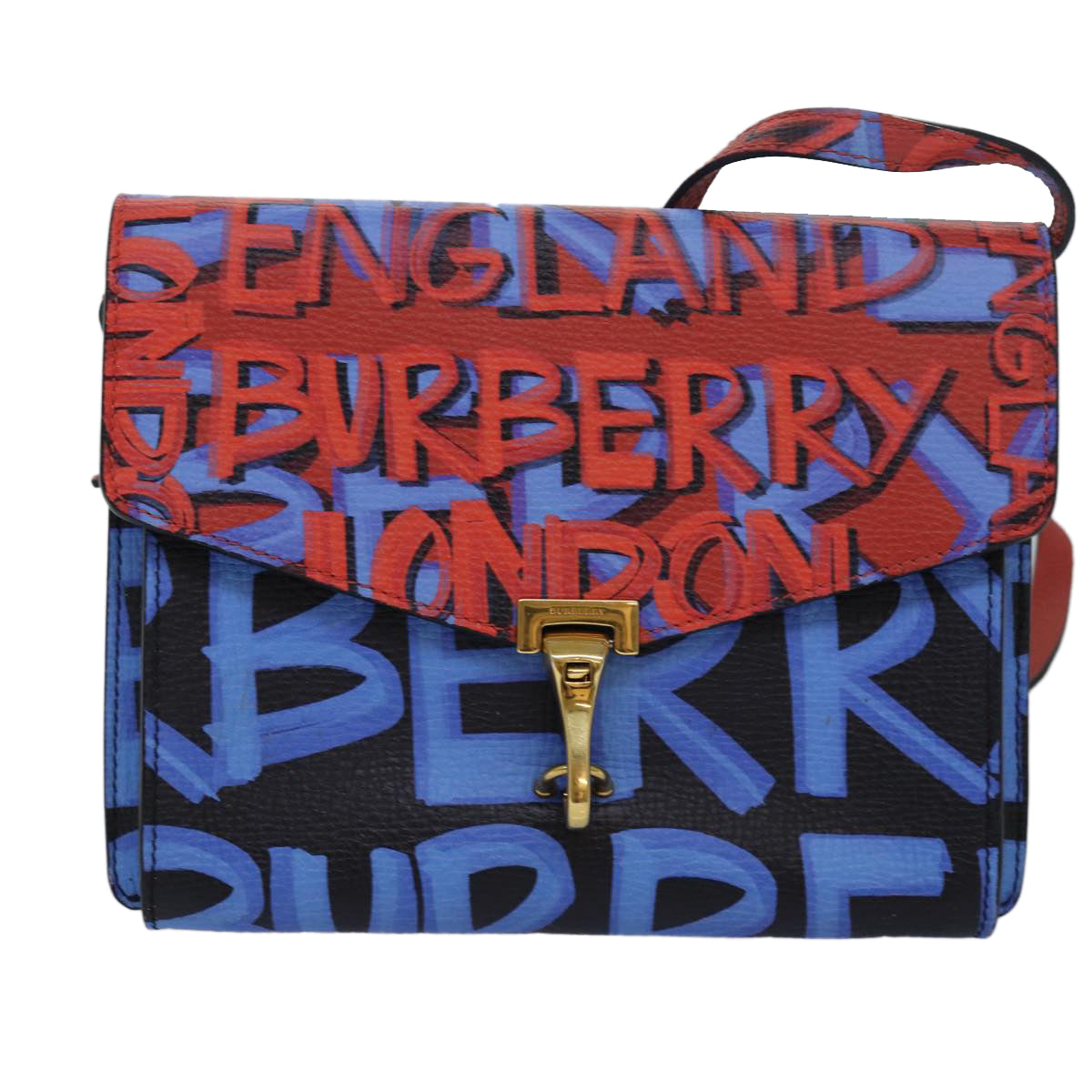 Burberry Luxury Shoulder Bag Graffiti Auth 82250A Leather Blue Red