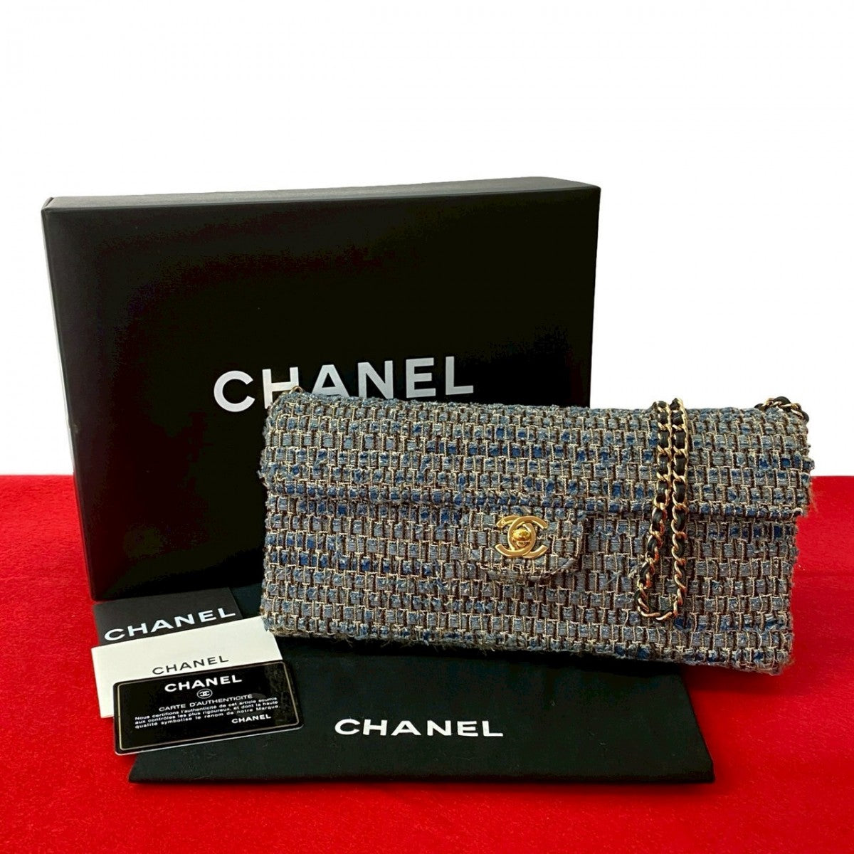 Chanel tweed Blue Shoulder Bag 823A823