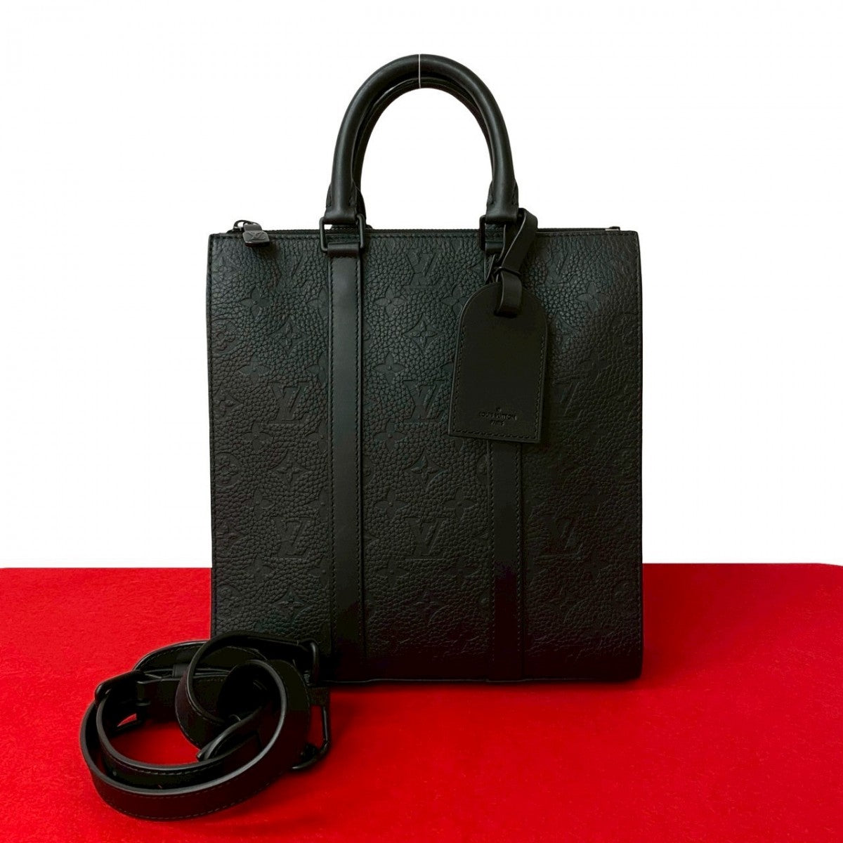 Louis Vuitton Taurillon Clemence Sac Plat Cloth Monogram Leather Black Shoulder Bag