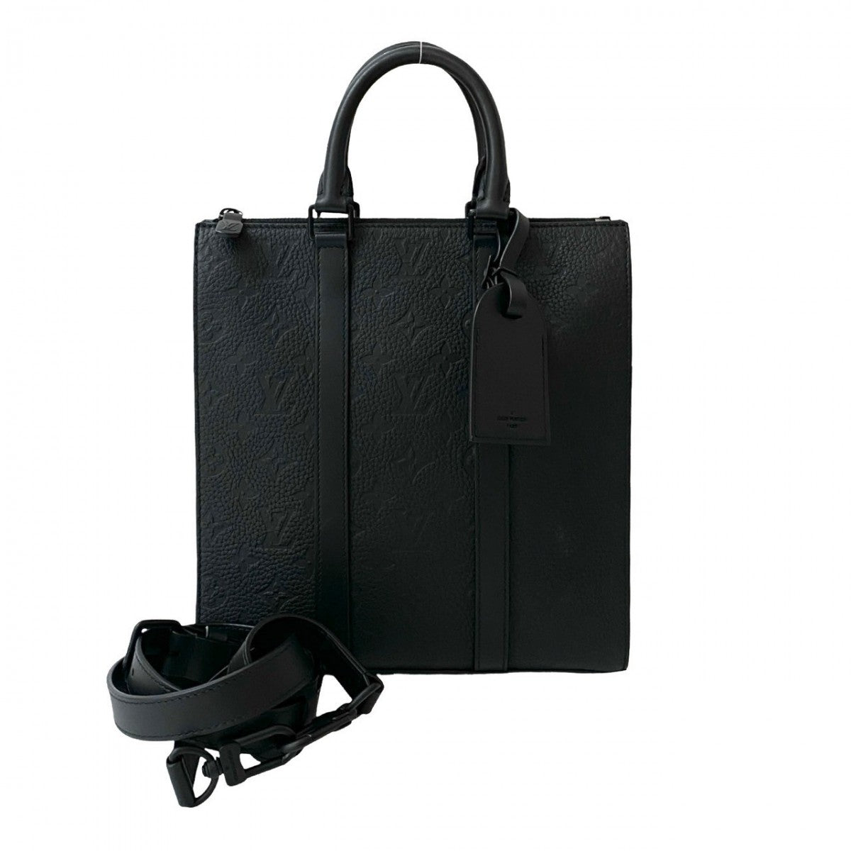 Louis Vuitton Taurillon Clemence Sac Plat Cloth Monogram Leather Black Shoulder Bag
