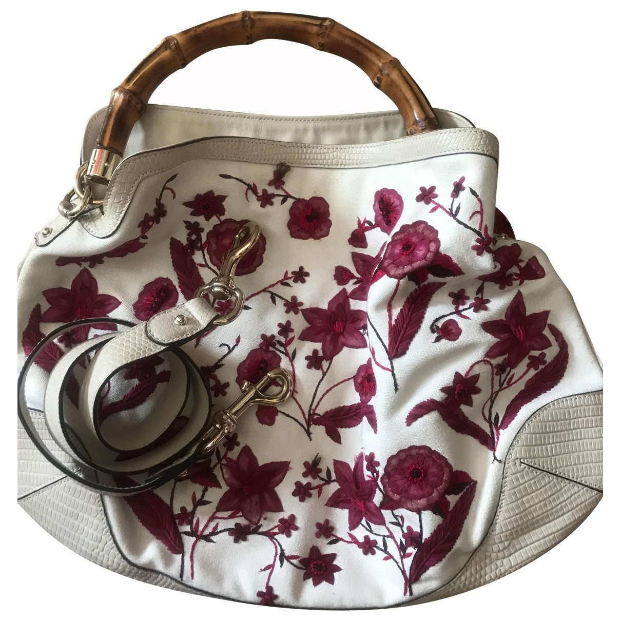 Gucci bamboo multicolour cotton handbag
