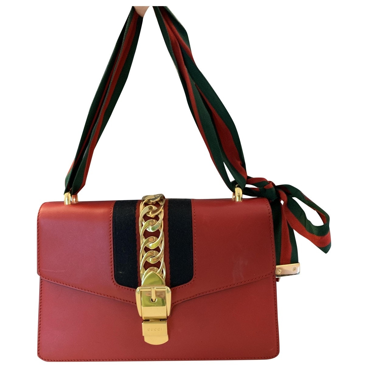 Gucci sylvie red leather handbag