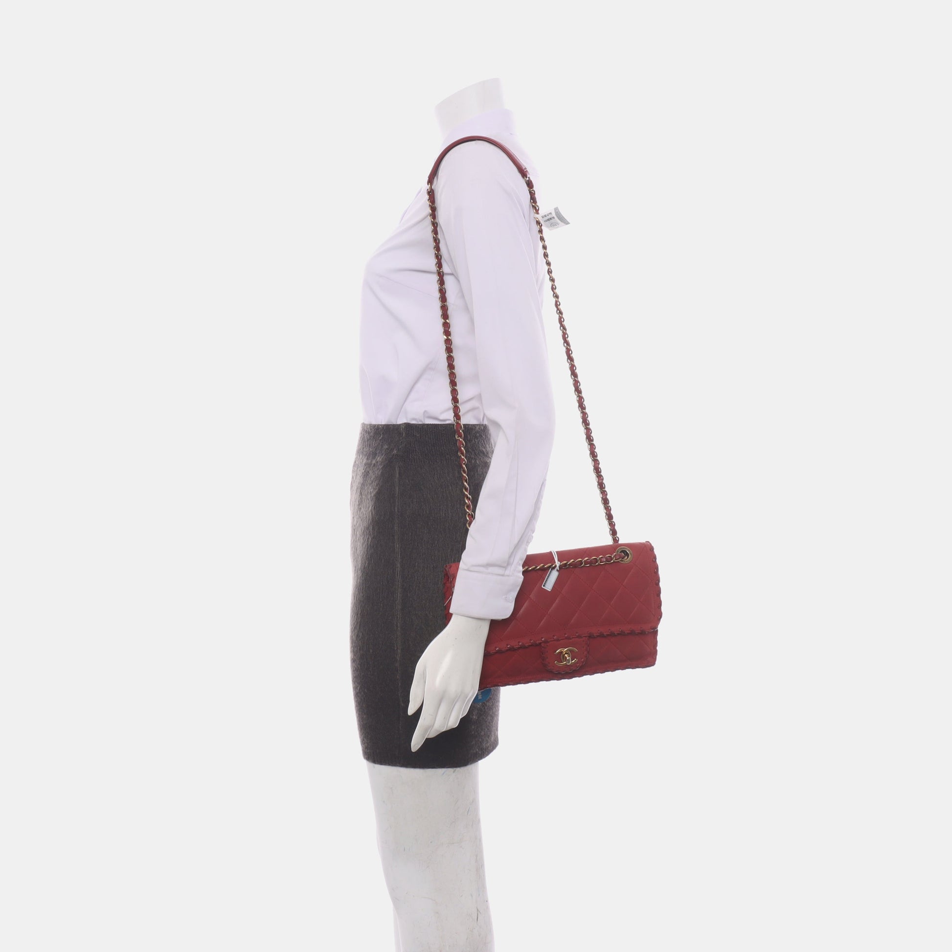 Chanel Classic Flap Happy Stitch Aged Calfskin Red Gold Leather Handbag