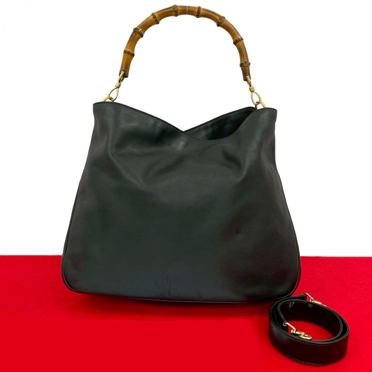 Gucci Bamboo Leather Black Shoulder Bag 824A824