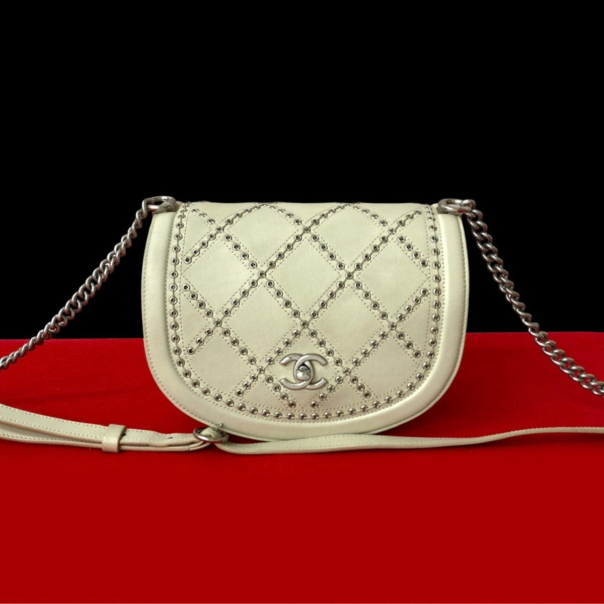 Chanel COCO Mark punching stitch White Leather Shoulder Bag