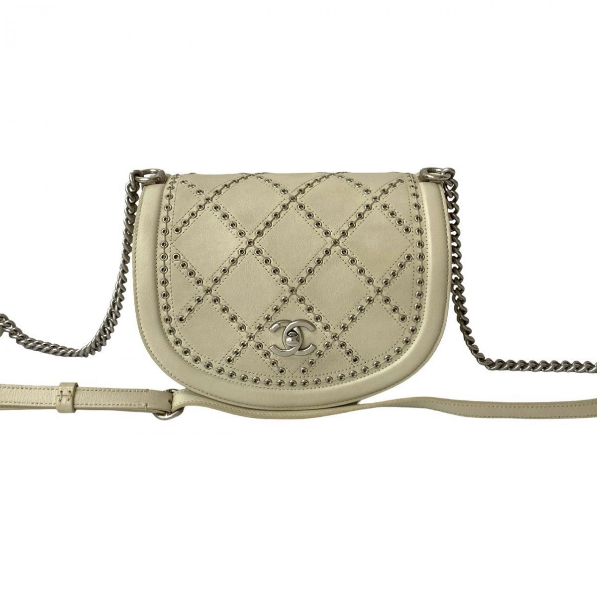 Chanel COCO Mark punching stitch White Leather Shoulder Bag