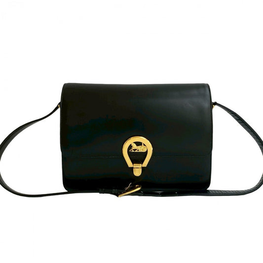Shoulder Bag Carriage Metal Women Leather Black