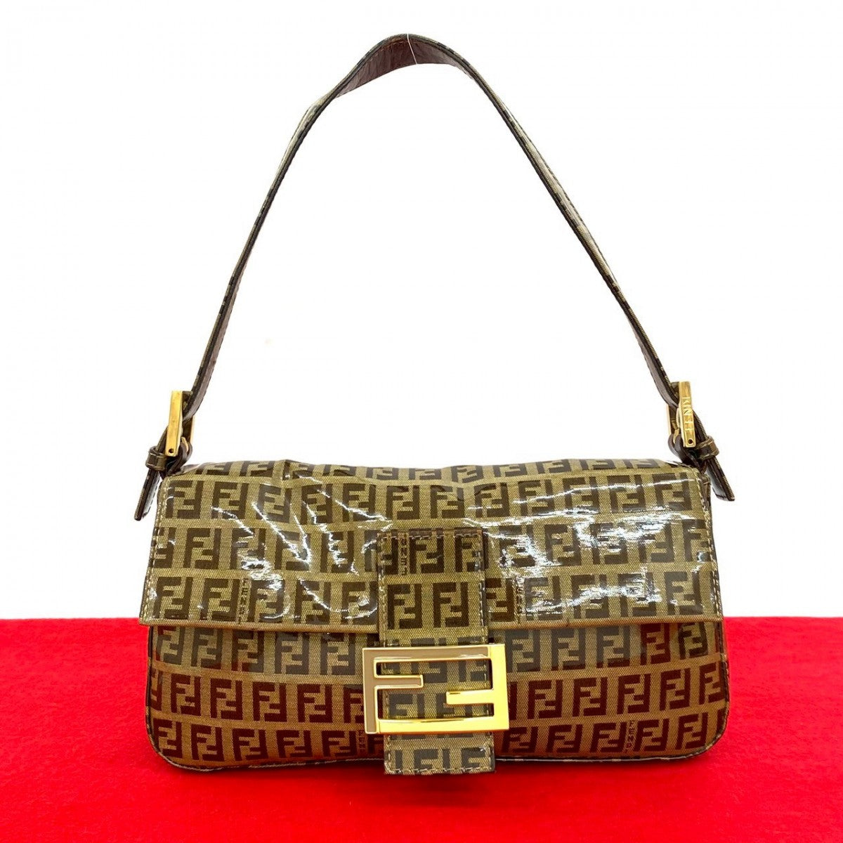 Fendi Shoulder Bag Pvc Zucchino Ff Pattern Mamma Women Leather Brown Bucket
