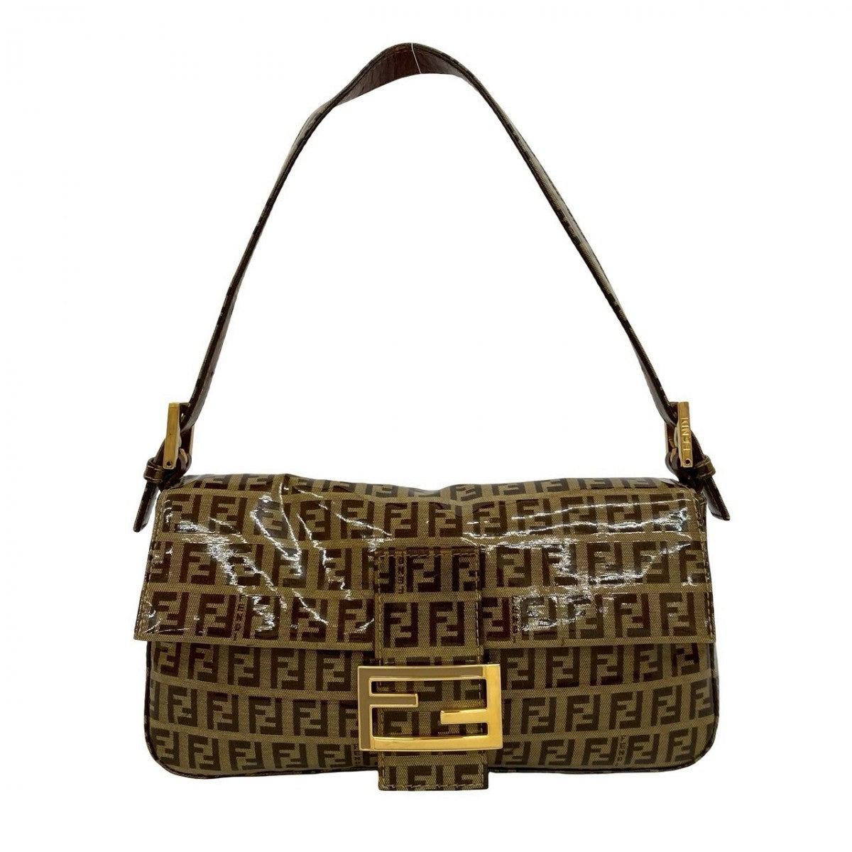 Fendi Shoulder Bag Pvc Zucchino Ff Pattern Mamma Women Leather Brown Bucket