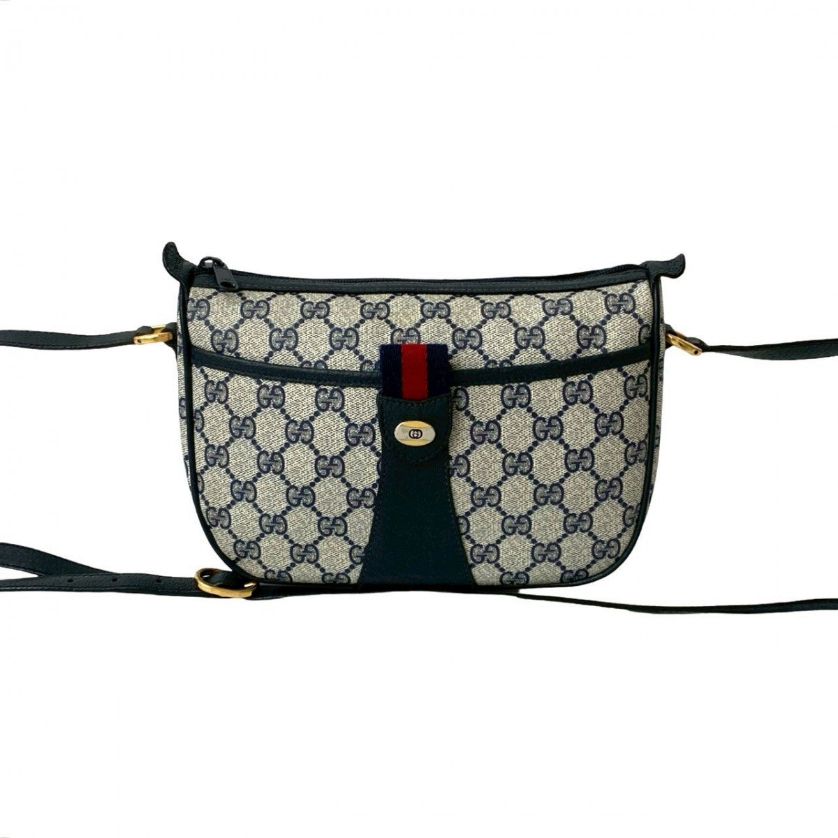 Gucci Sherry line Leather Navy Shoulder Bag 824A824
