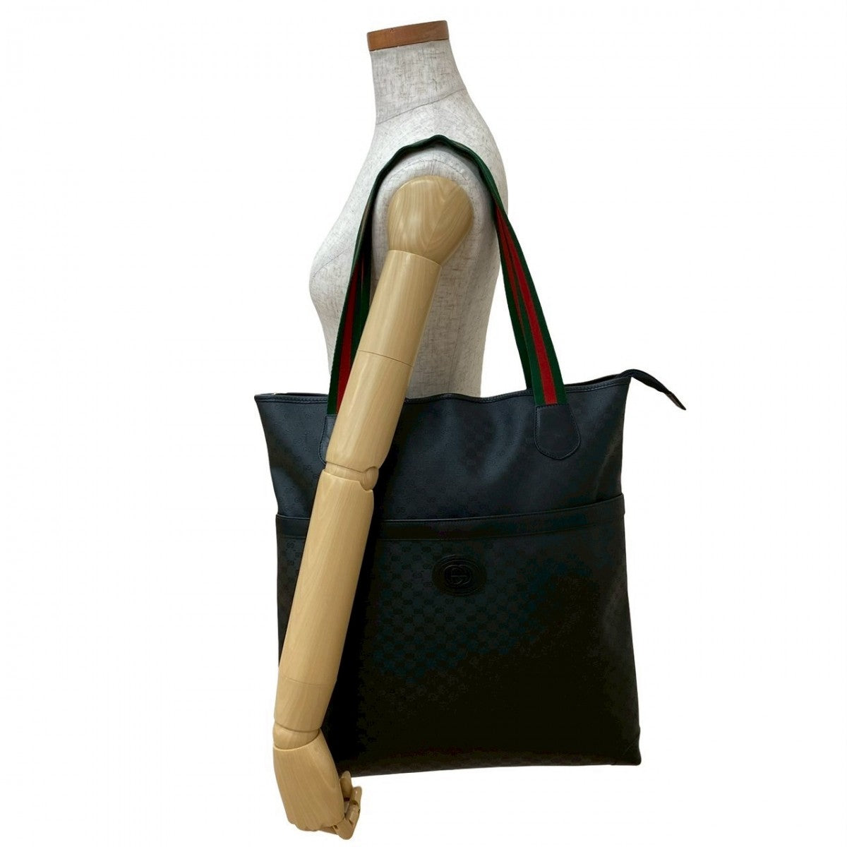 Gucci PVC Micro GG Sherry line Leather Black Tote Bag