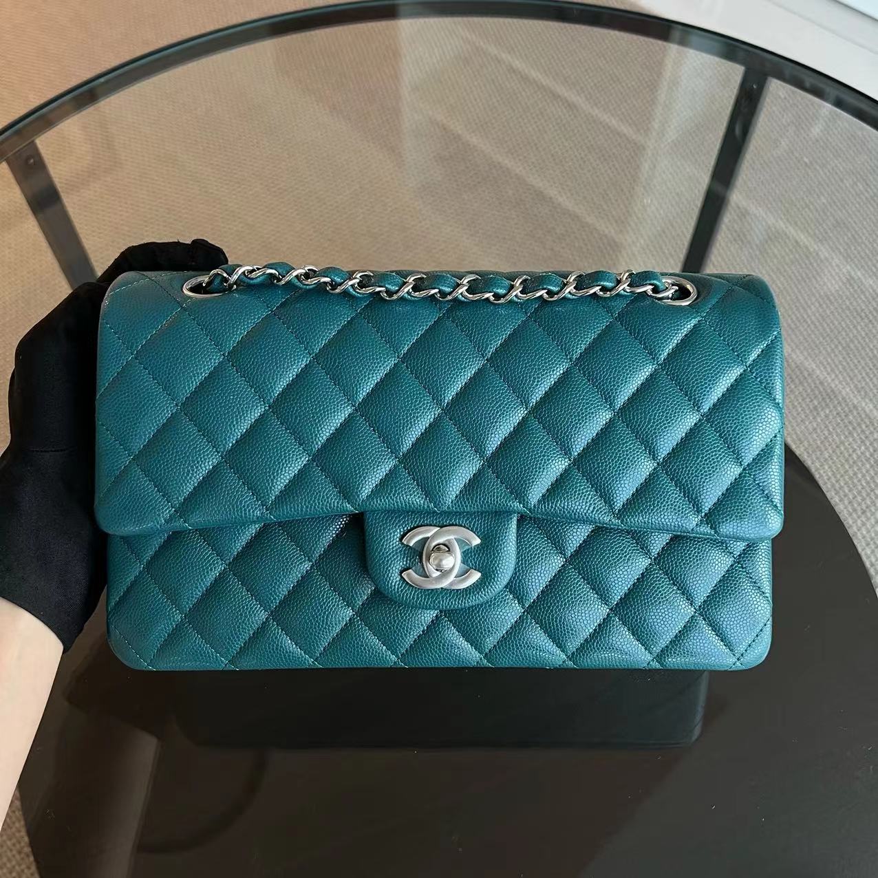 *Un* Chanel Classic Flap Medium - Caviar Quilted Calfskin Green Blue SHW No 26