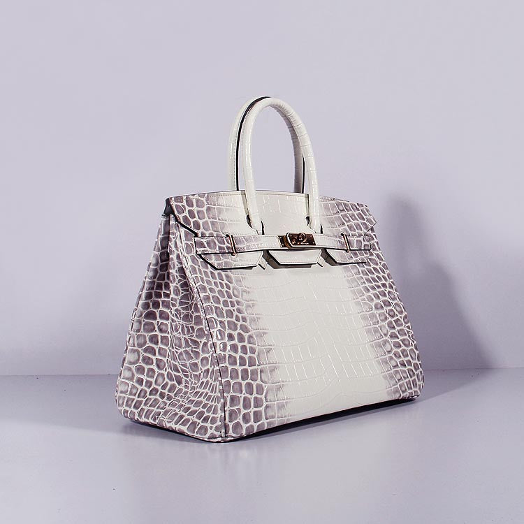 Hermes Luxury Birkin Cm Crocodile Handbag Grey Leather White Travel Bag