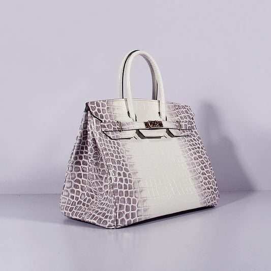 Hermes Luxury Birkin Cm Crocodile Handbag Grey Leather White Travel Bag