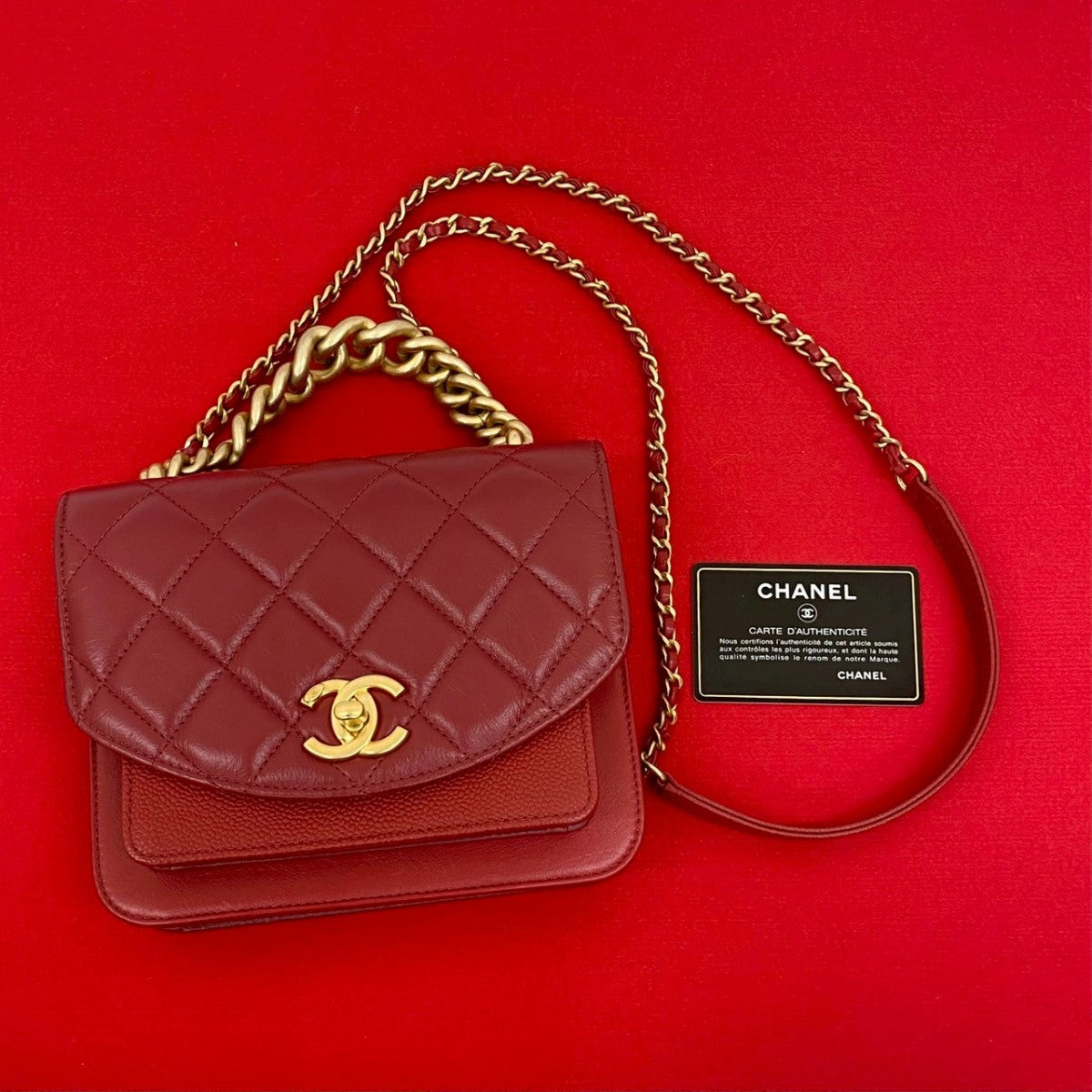 Chanel Matt caviar skin Matrasse flap Red Small Shoulder Bag