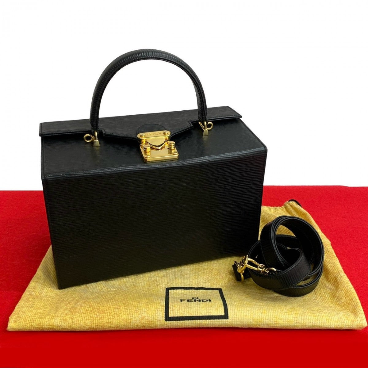Fendi Shoulder Bag Epi Leather Black