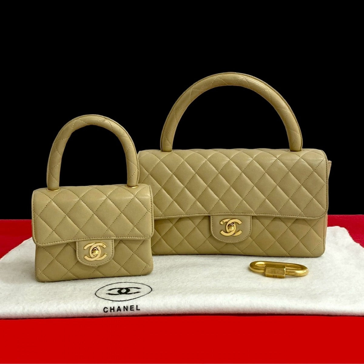 Chanel lambskin Matrasse Parent child Beige Handbag