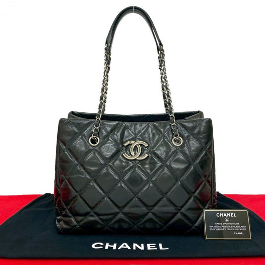 Chanel Matrasse Black Leather Tote Bag
