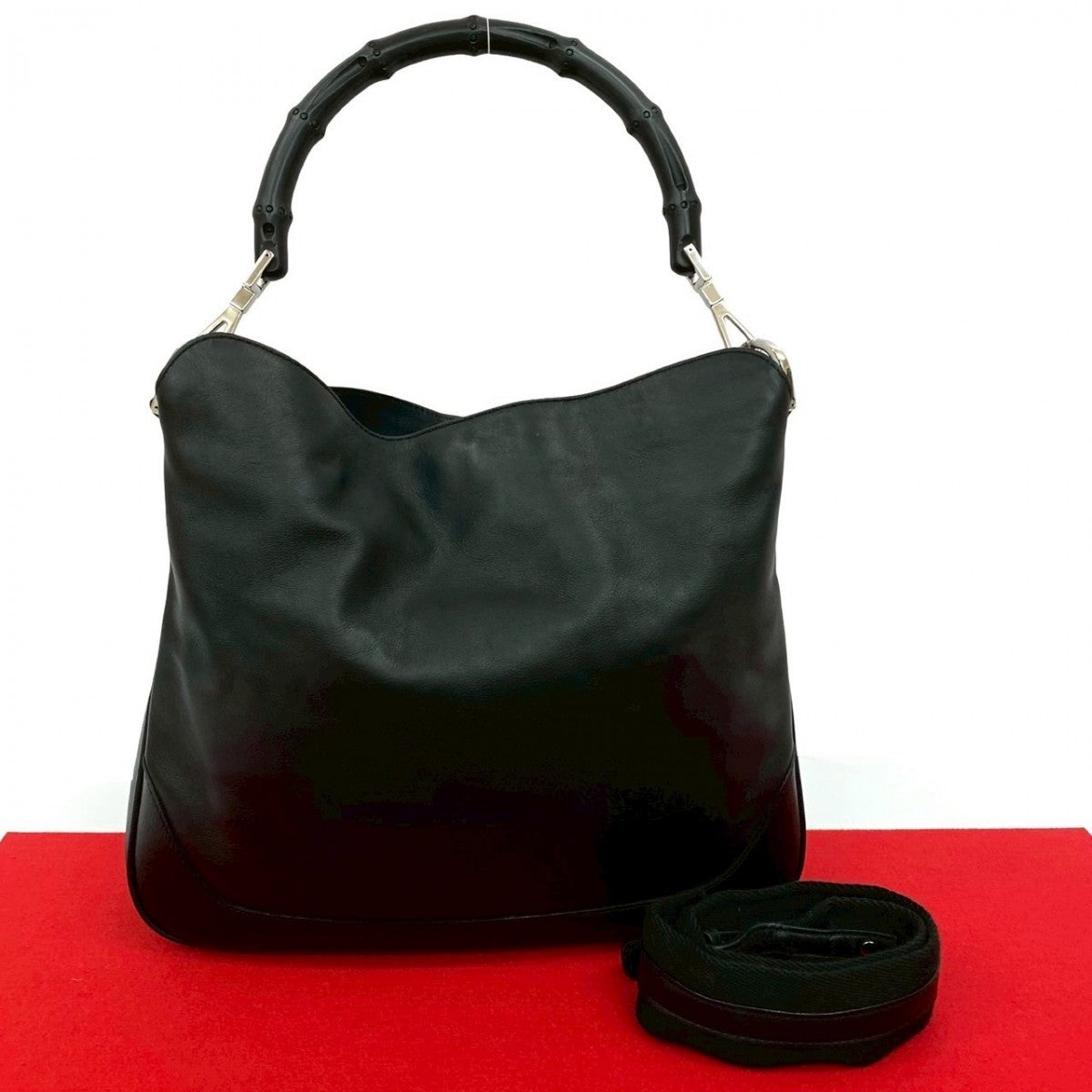 Gucci Bamboo Leather Black Shoulder Bag 826B826