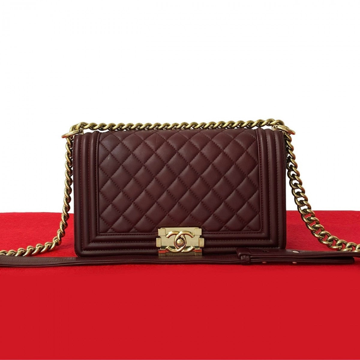 Chanel lambskin wine- Matrasse Boy Red Shoulder Bag