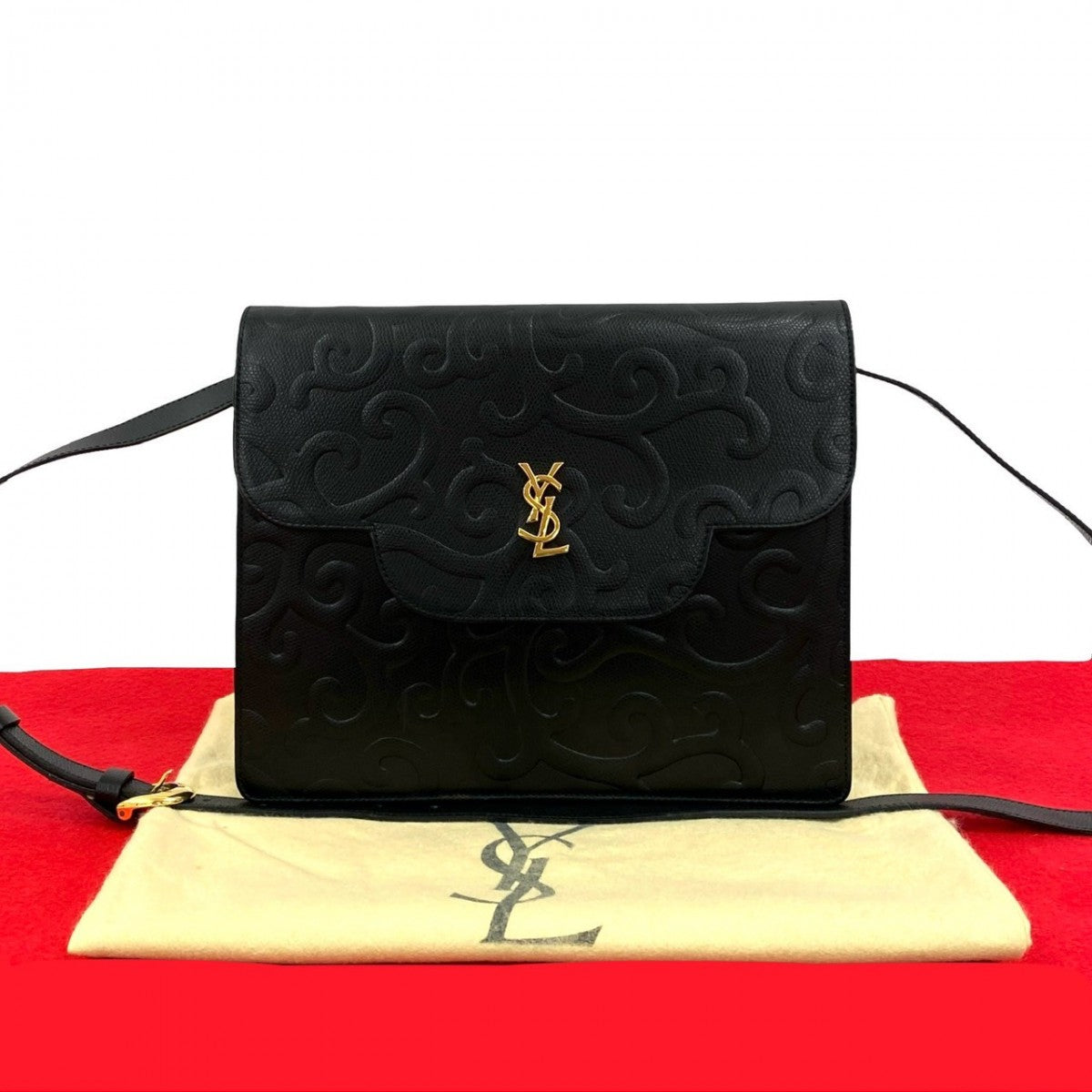 YSL Saint Laurent Yves Shoulder Bag Leather Black 827B826 31777