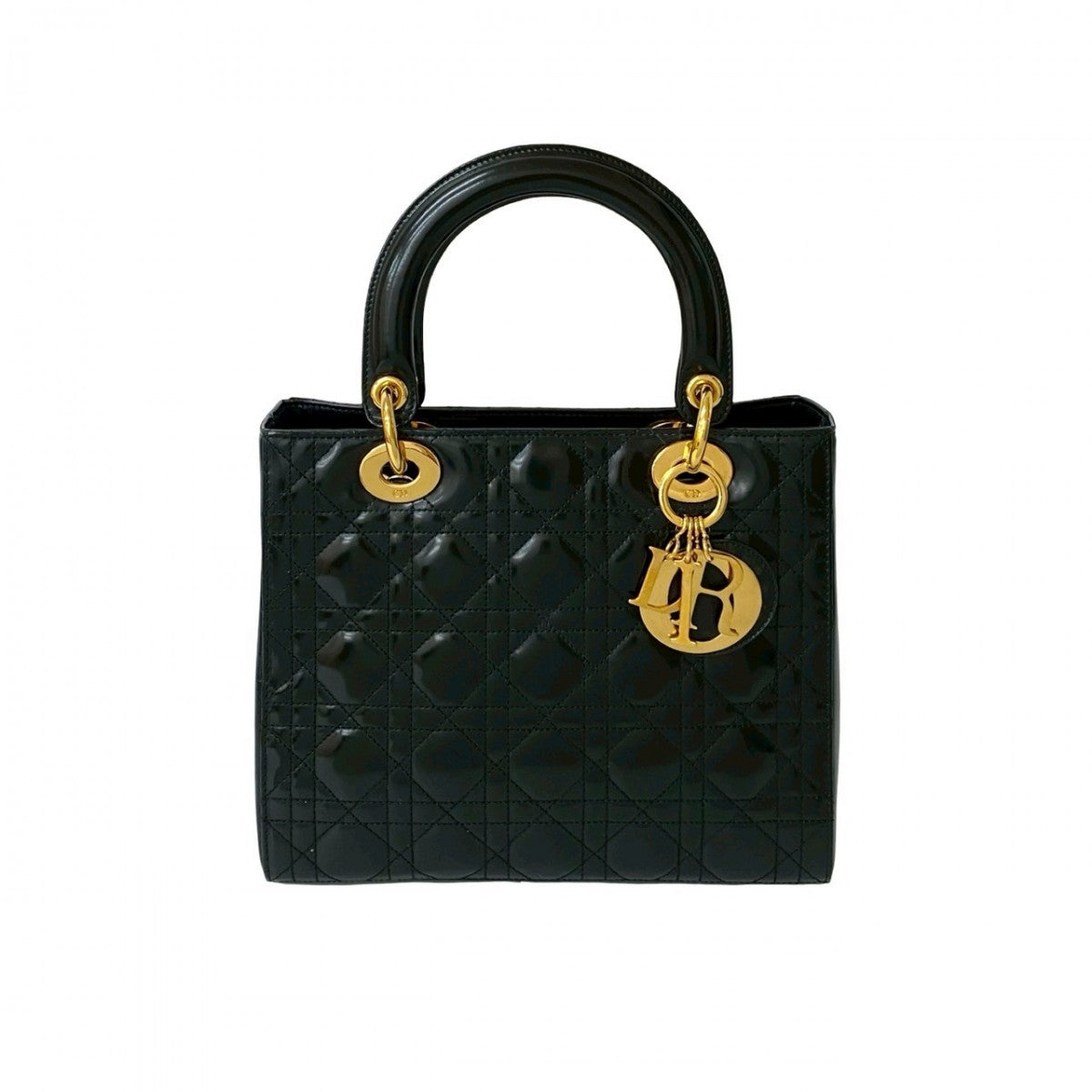 Dior Handbag Patent Lady Leather Black Travel Bag