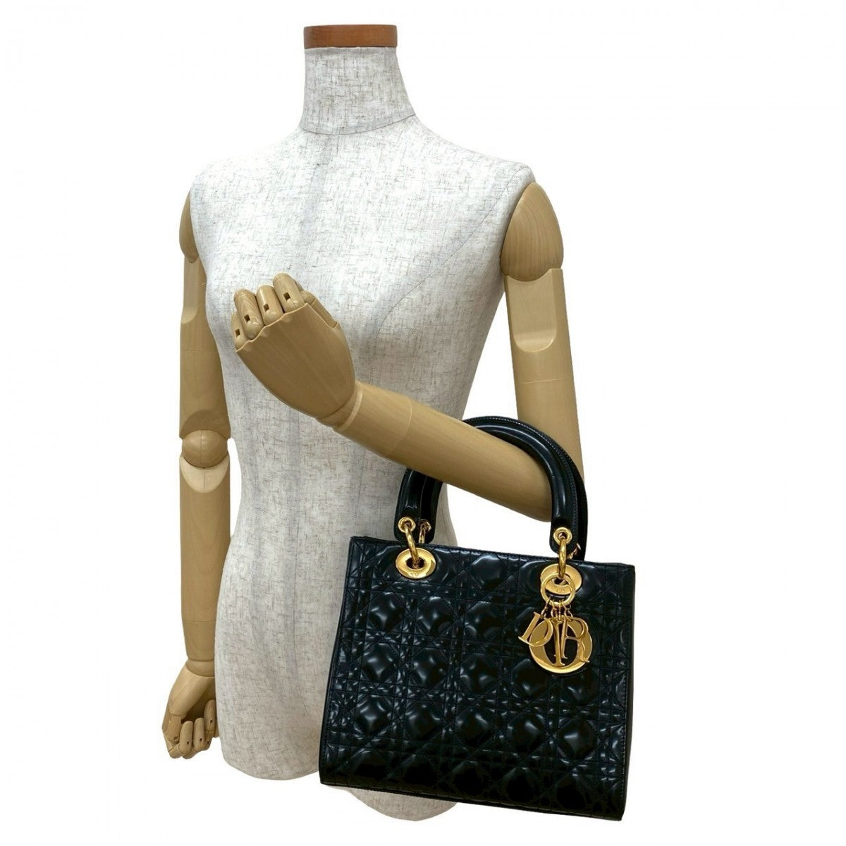 Dior Handbag Patent Lady Leather Black Travel Bag