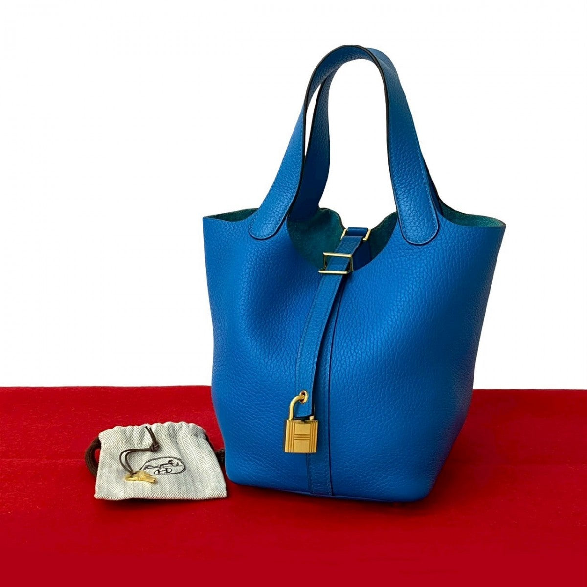 Taurillon Clemence Picotan Lock Pm Blue Travel Bag