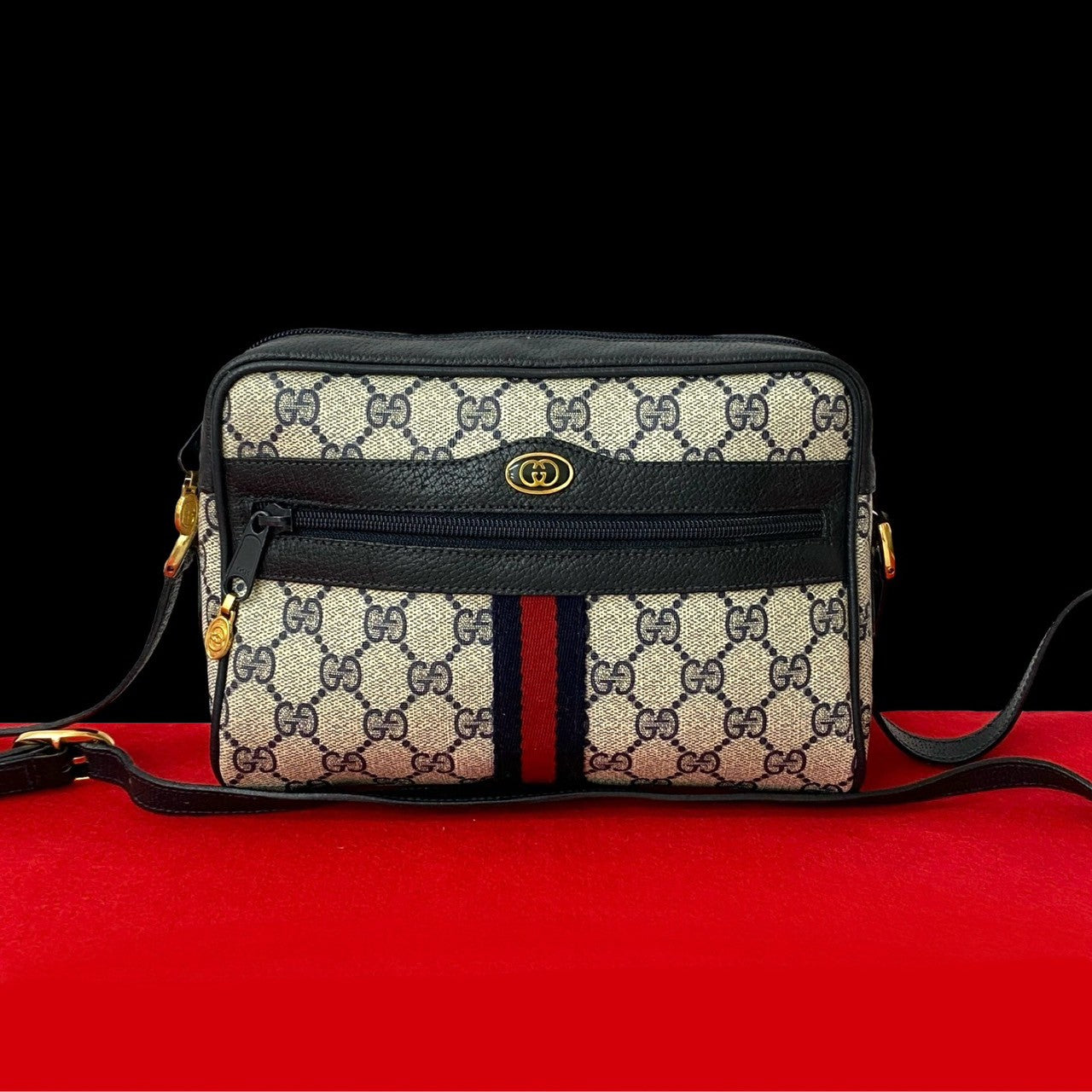 Gucci Sherry line Leather Navy Shoulder Bag 827B827