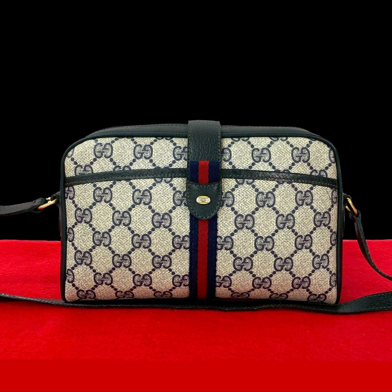 Gucci Sherry line Leather Navy Shoulder Bag 7