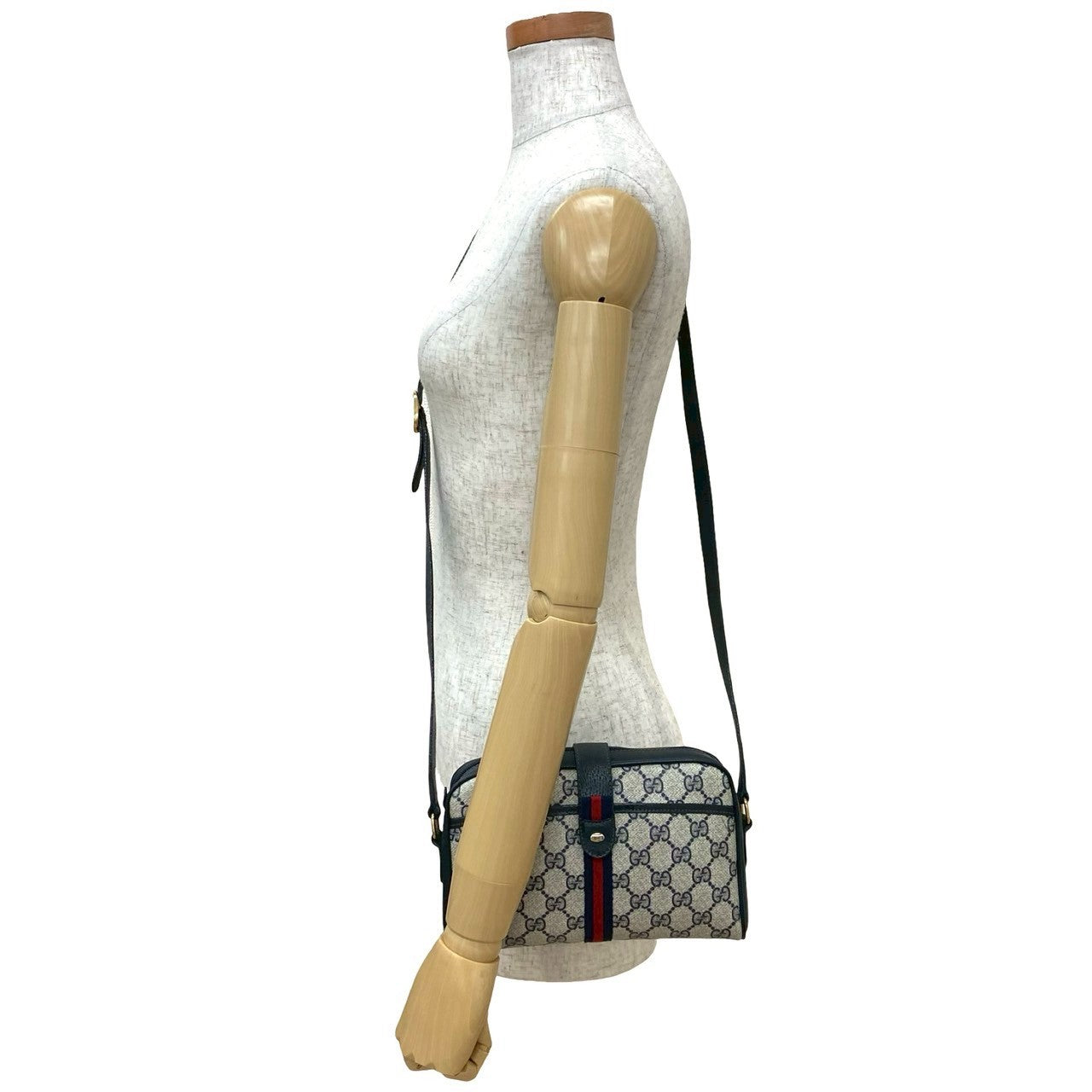 Gucci Sherry line Leather Navy Shoulder Bag 7
