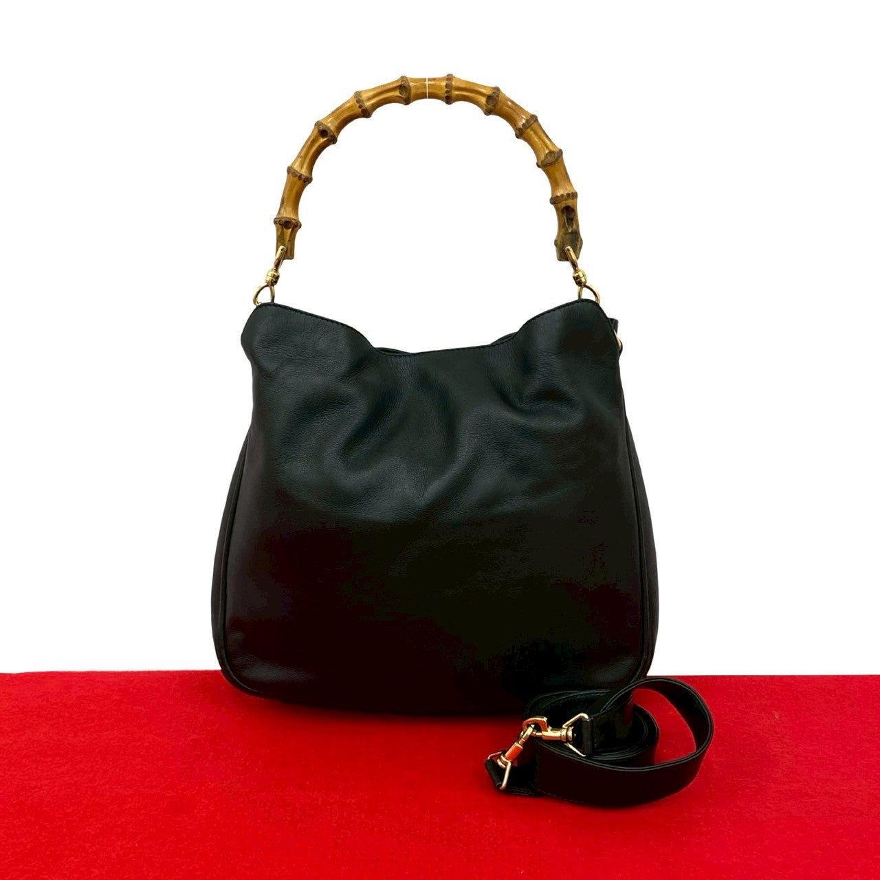 Gucci Bamboo Leather Black Shoulder Bag 827B827