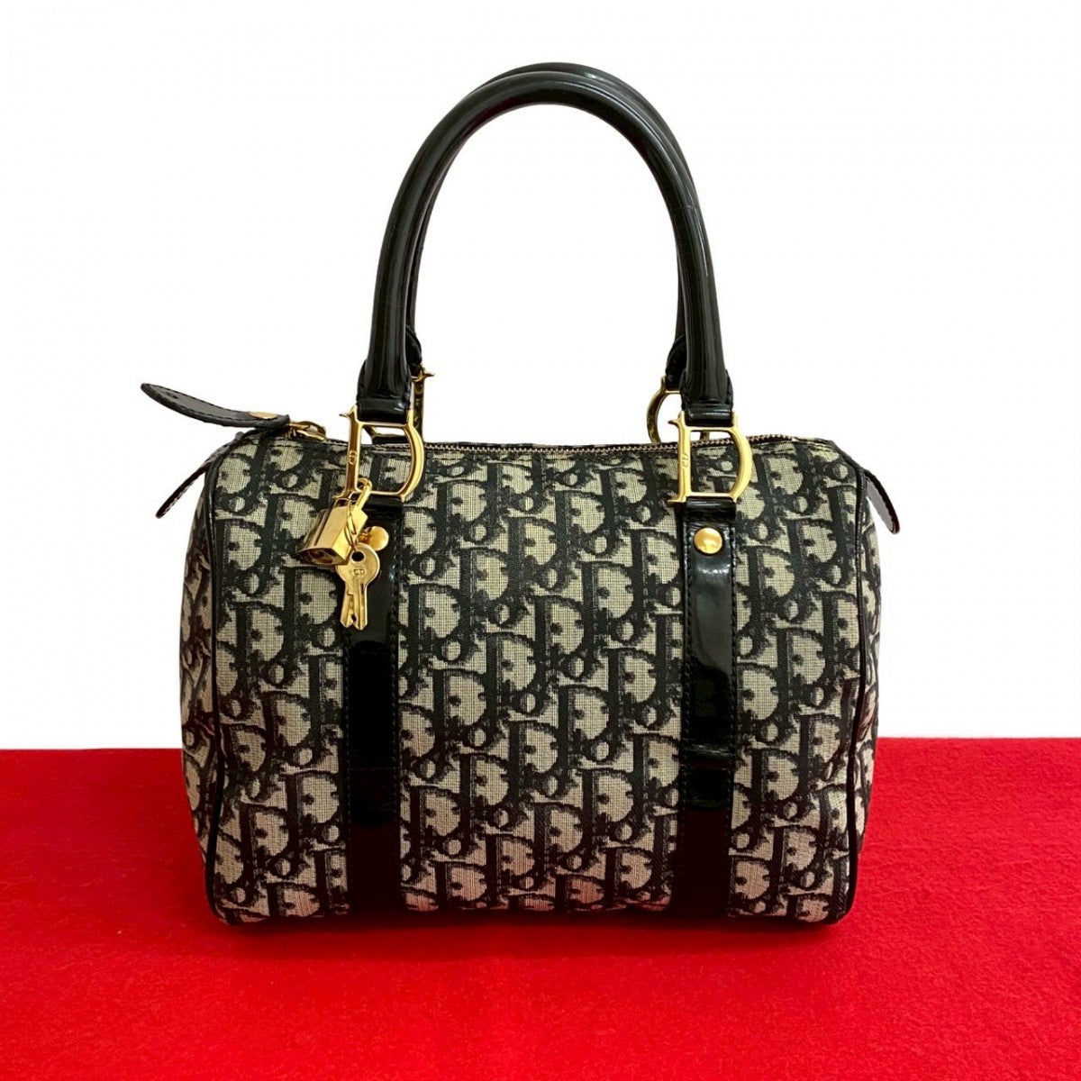 Dior Handbag Patent Leather Black Travel Bag