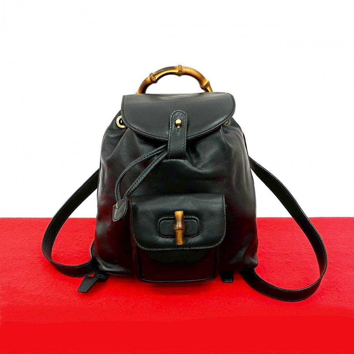 Gucci Backpack Bamboo Leather Black