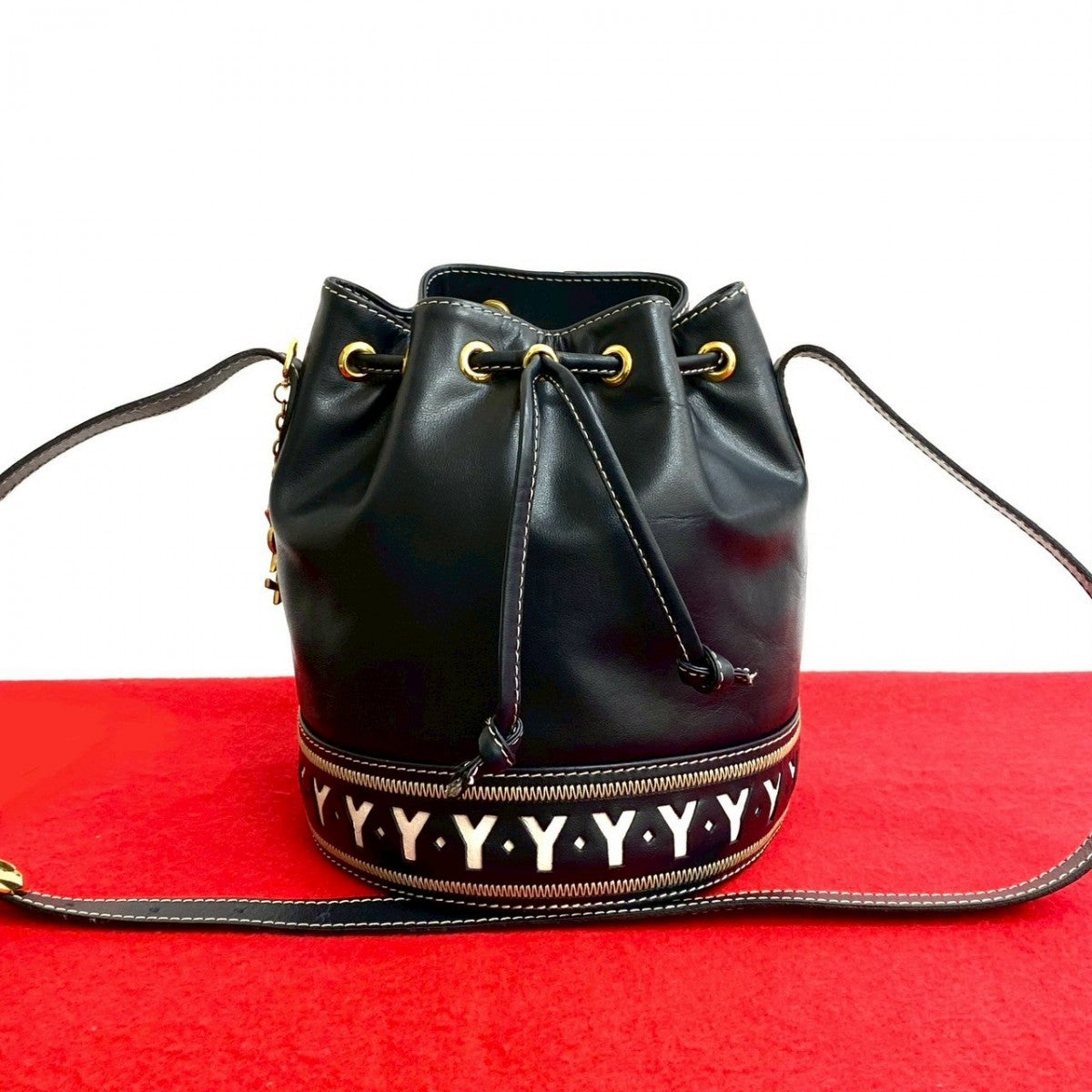 YSL Saint Laurent Yves Shoulder Bag Leather Navy
