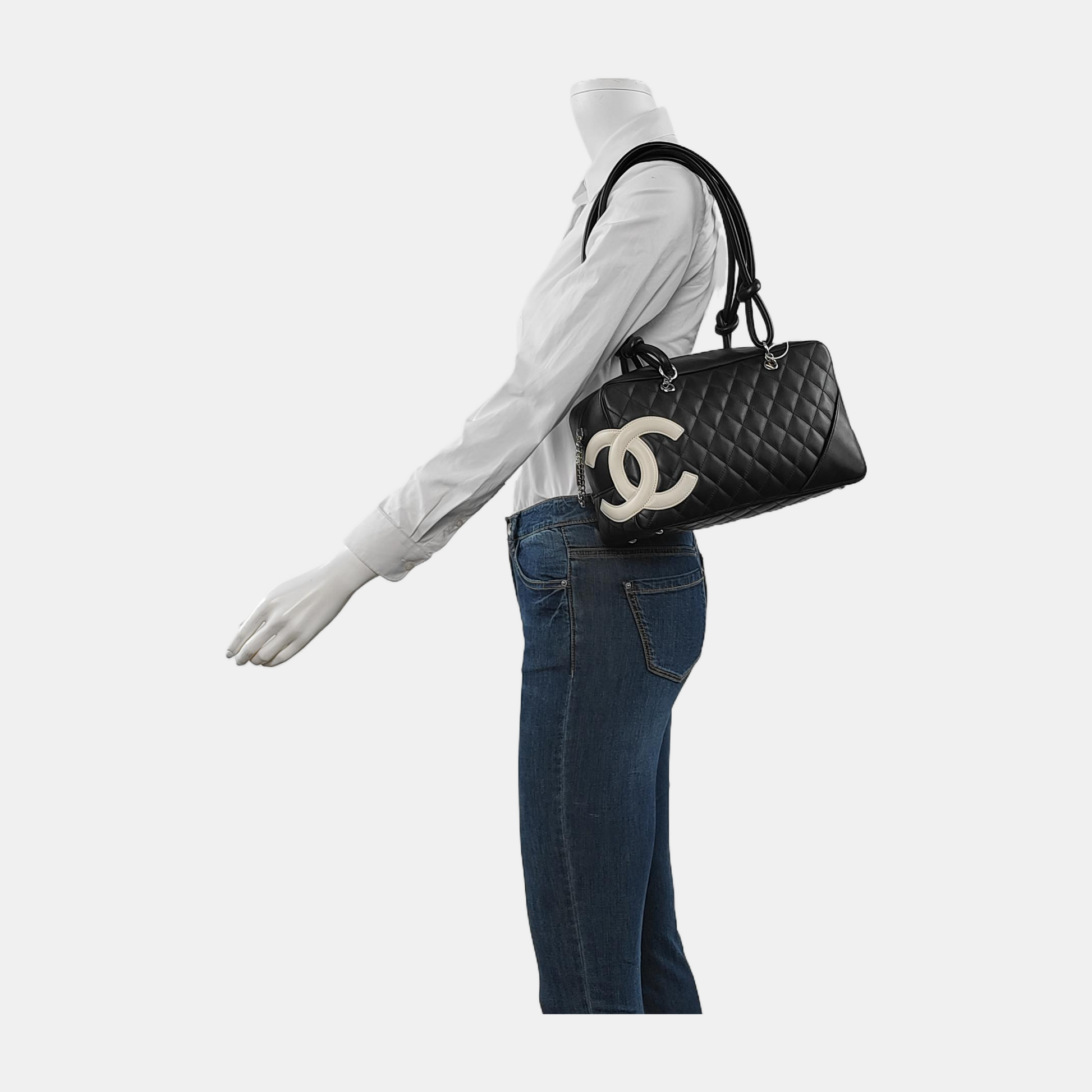 Chanel Cambon Calfskin Double Black Leather Shoulder Bag