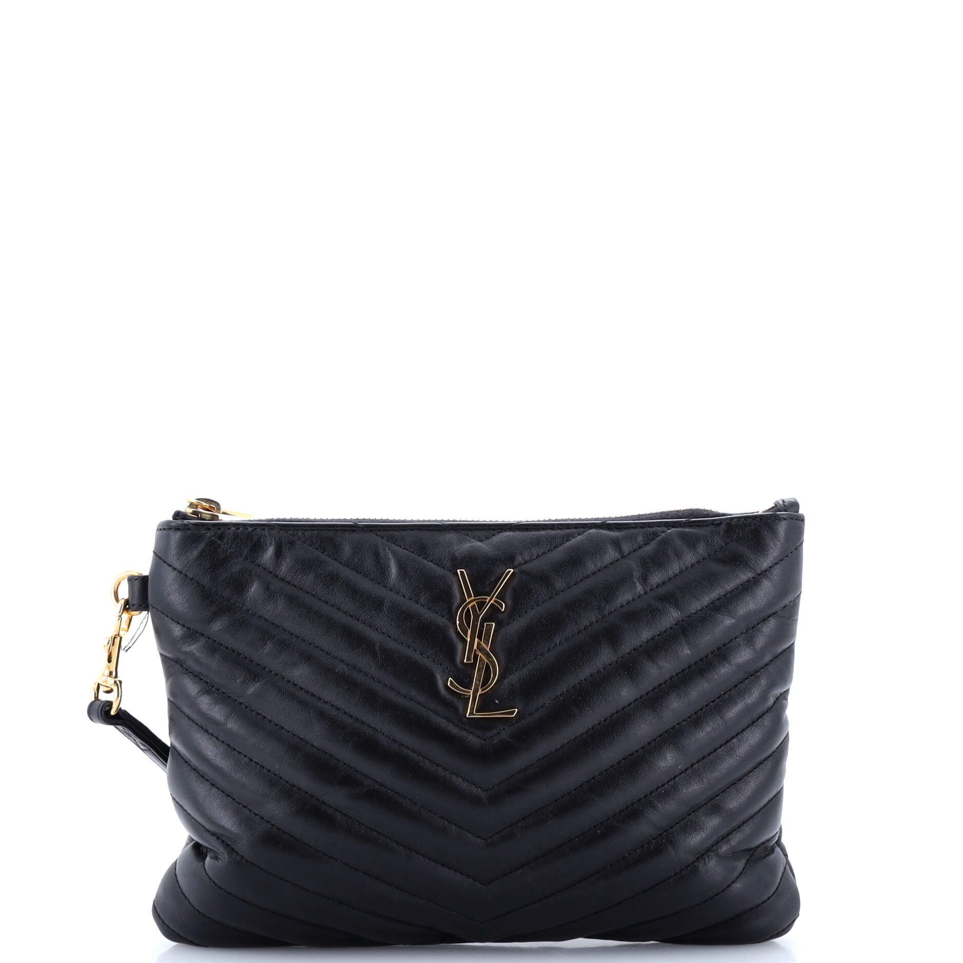 YSL Saint Laurent Saint Laurent Trending Classic Wristlet Pouch Chevron Leather Matelasse Travel Bag Leather Small