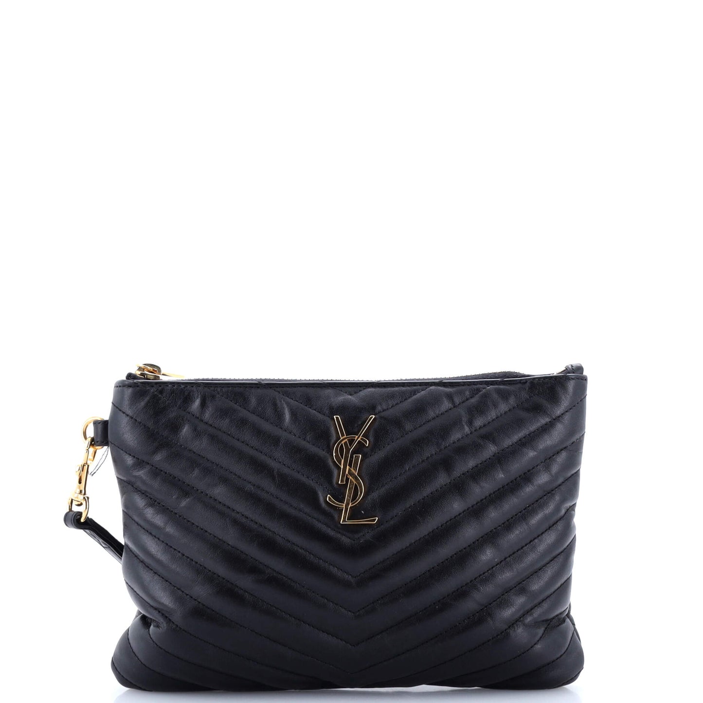 YSL Saint Laurent Saint Laurent Trending Classic Wristlet Pouch Chevron Leather Matelasse Travel Bag Leather Small