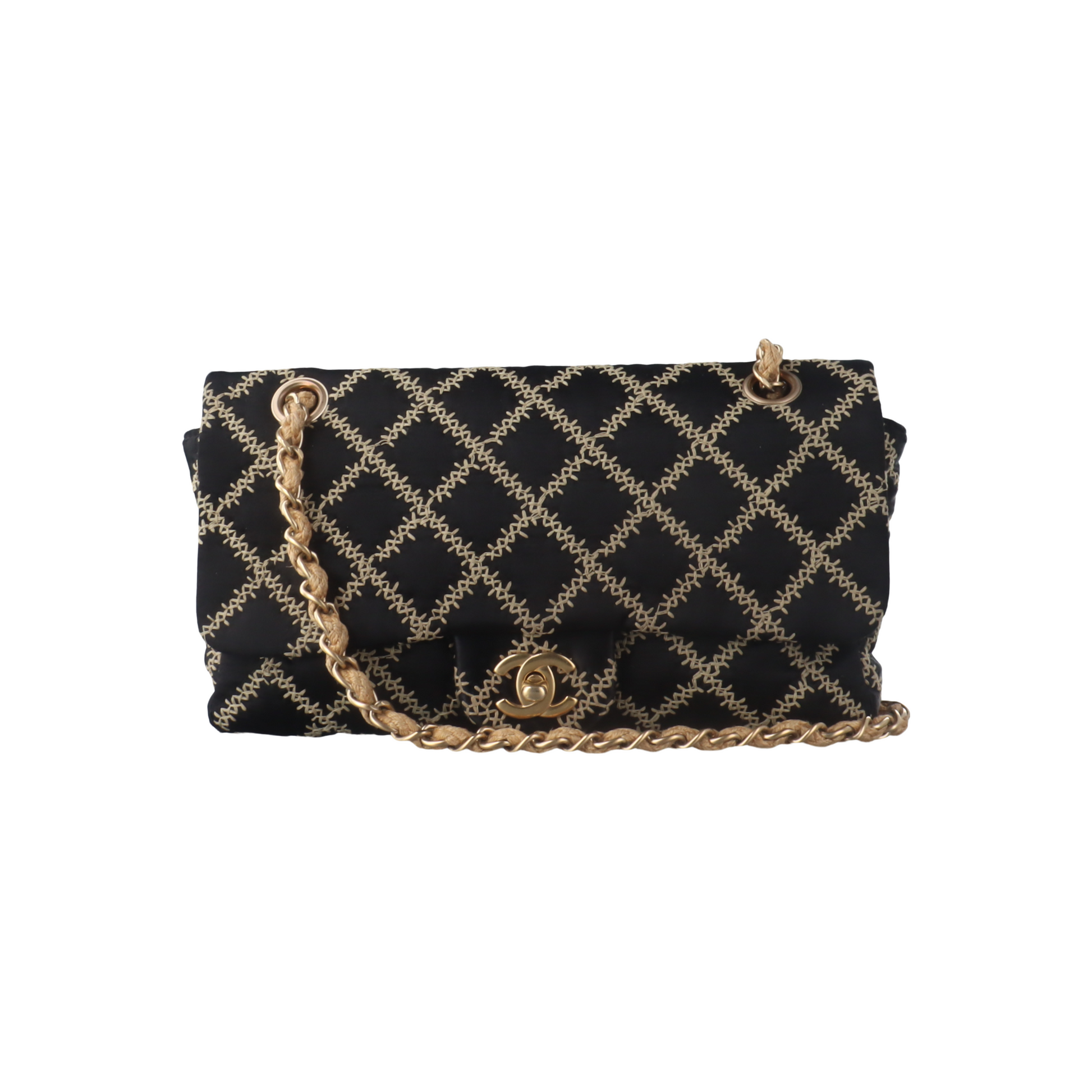 Chanel Wild Stitch Silk Flap Hardware Black Gold Shoulder Bag